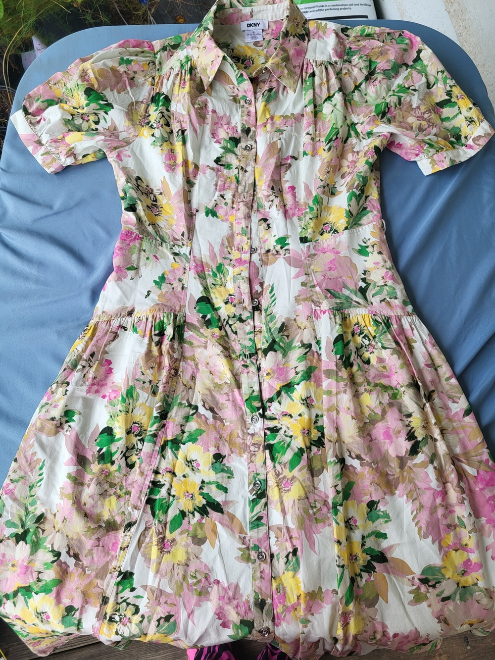 DKNY Soft Girl Watercolor Floral Poplin Drop-Waist Midi Shirt Dress